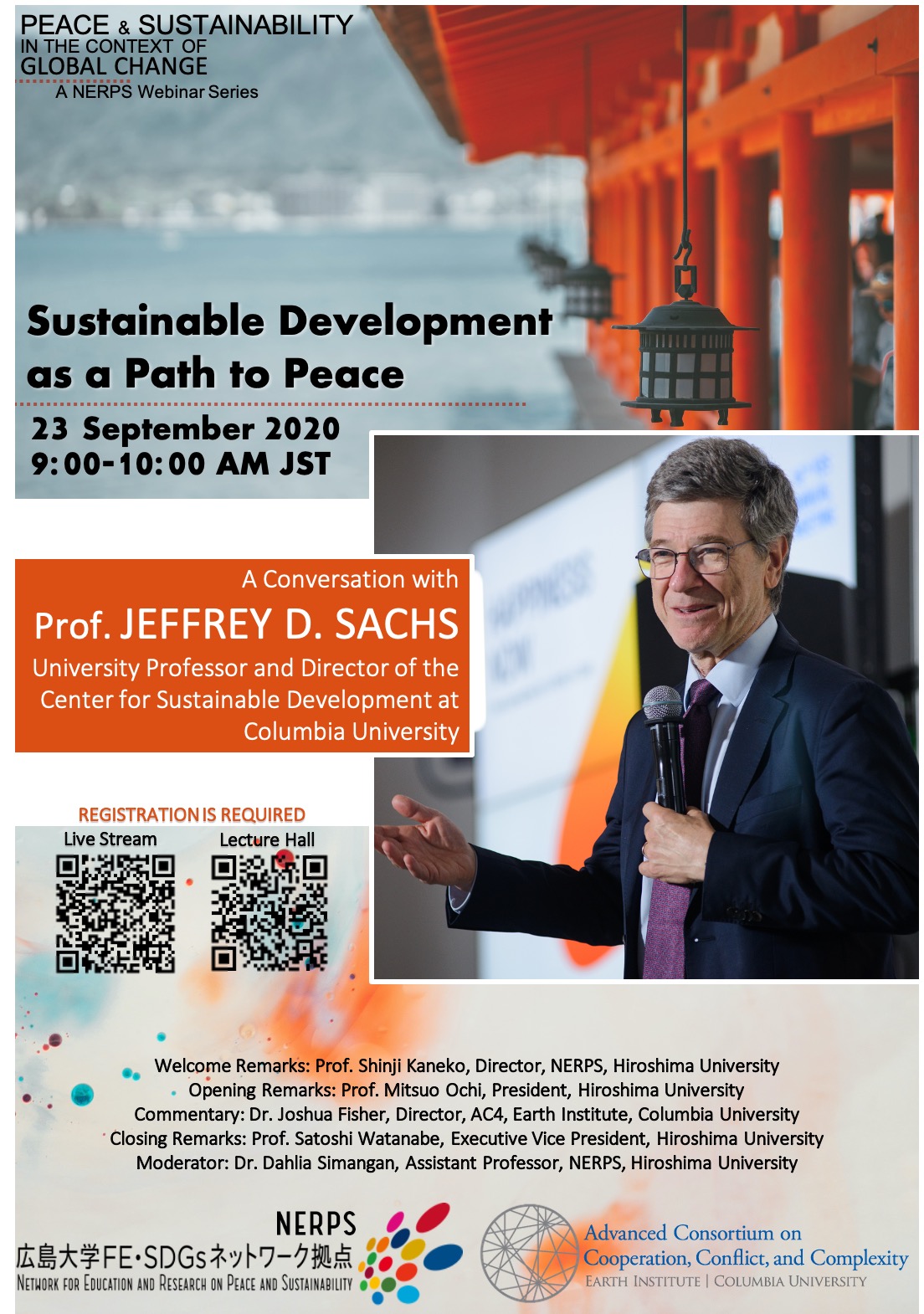 9 23 Nerps ウェビナー Sustainable Development As A Path To Peace A Conversation With Prof Jeffrey D Sachs Taoyaka Program